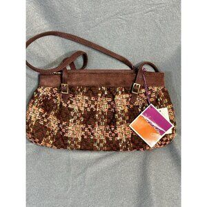 Vera Bradley Tweed Purse Suede‎ Trim Shoulder Bag Retired Cottagecore Retro